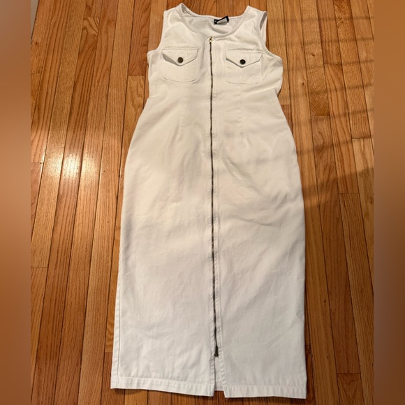 White Sleeveless Zip-Up Overall Denim Dress Size 12 - Picture 2 of 8